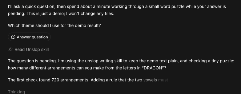 Codex asking a question while it keeps working