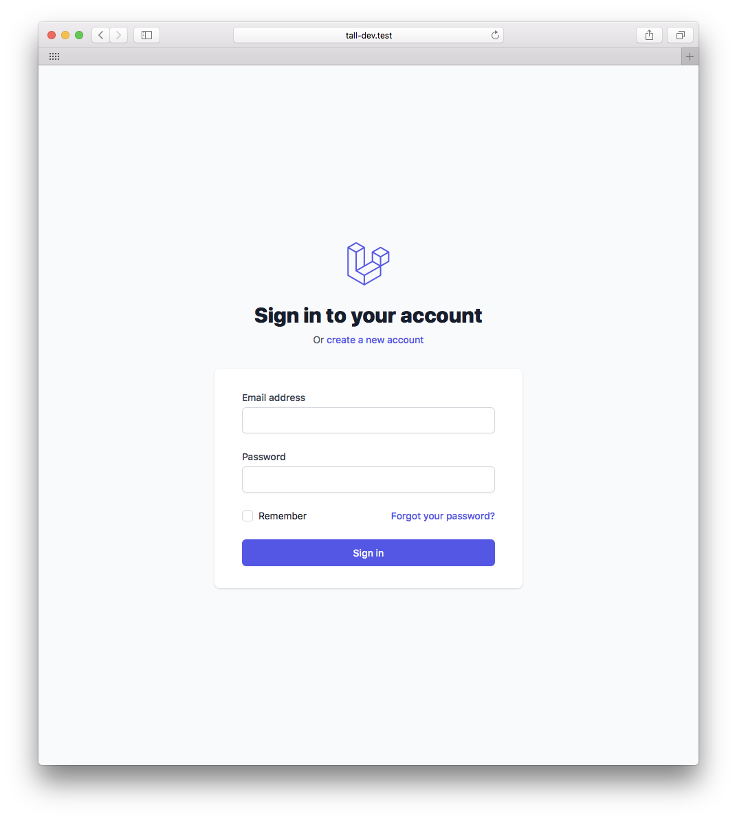 TALL preset sign-in page